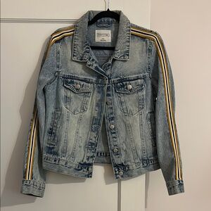 Denim Jacket with Striped Sleeves